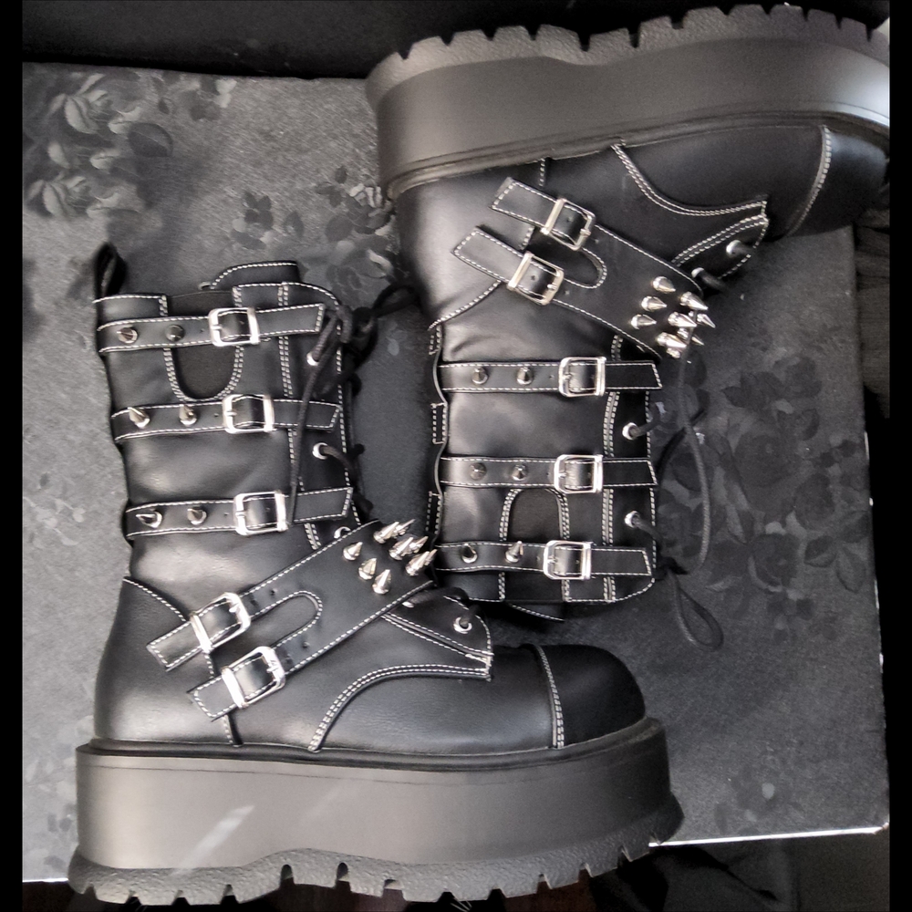 Demonia Black Spiked Platform Boots - image 2
